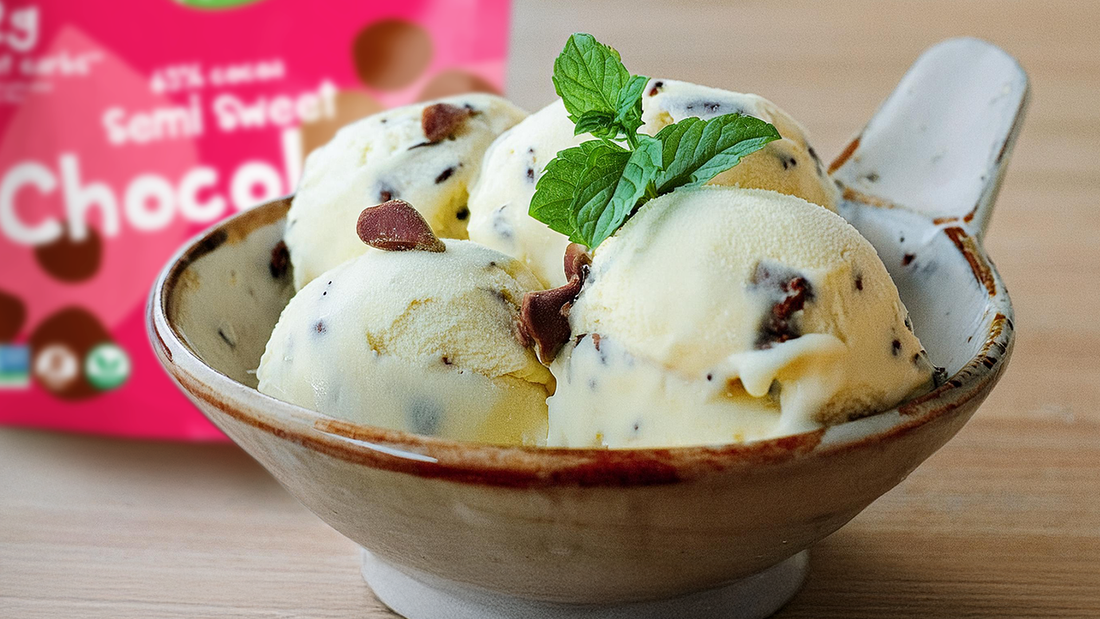 Vegan Mint Chip Nice Cream with BHU Semi-Sweet Chocolate Chips