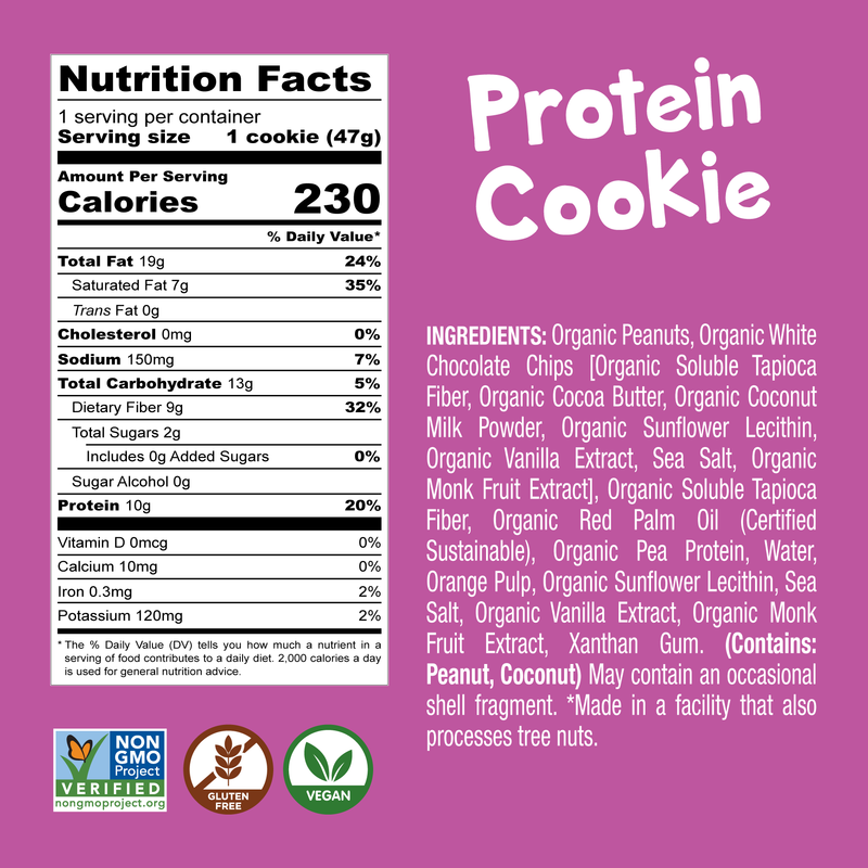 Vegan Protein Cookie - Peanut Butter White Chocolate (10 cookies - 1.65oz each)