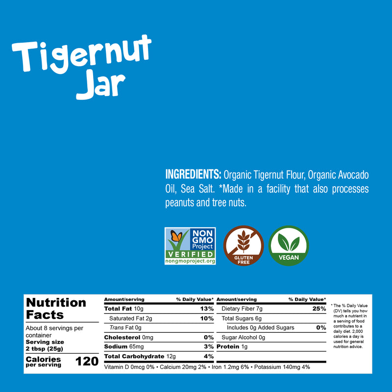 Ingredients: Organic Tigernut Flour, Organic Avocado Oil, Sea Salt.